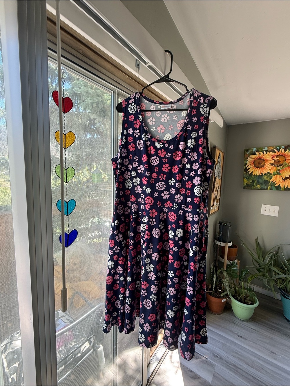 LuLaRoe Floral Blue Dress with Pink and White Flowers